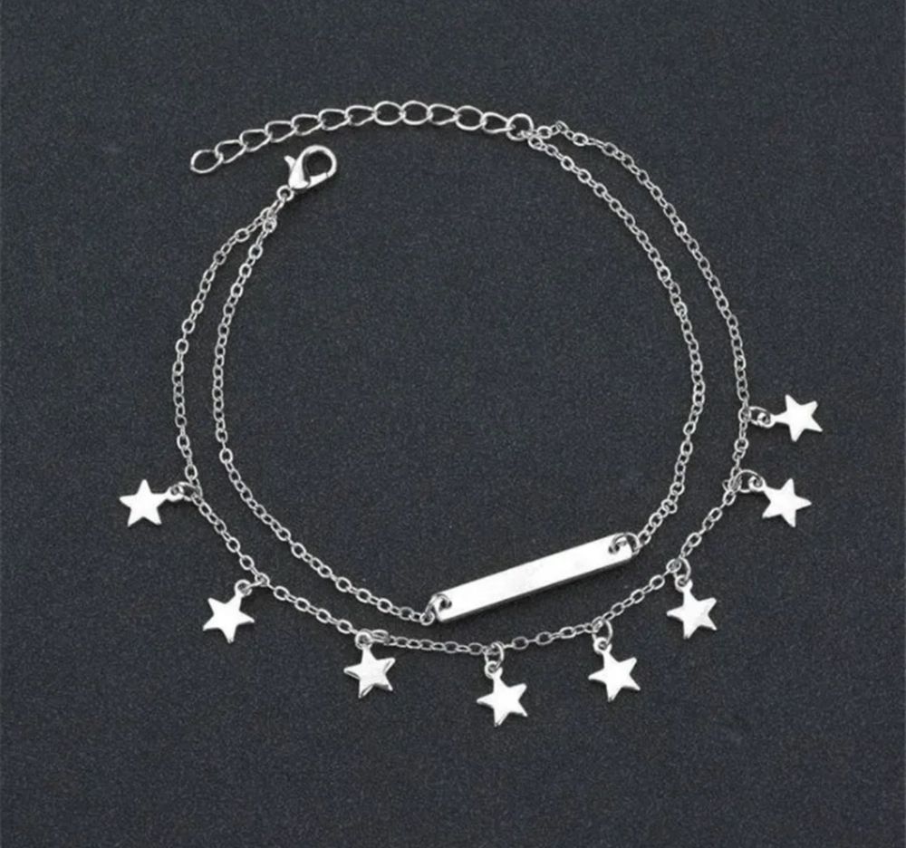 Pulseira pe dupla estrelas silver nova