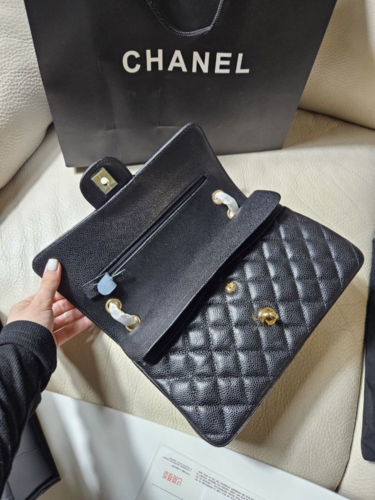 Сумка Chanel Double Flap 25.5 шкіра | чорна | золота фурнітура