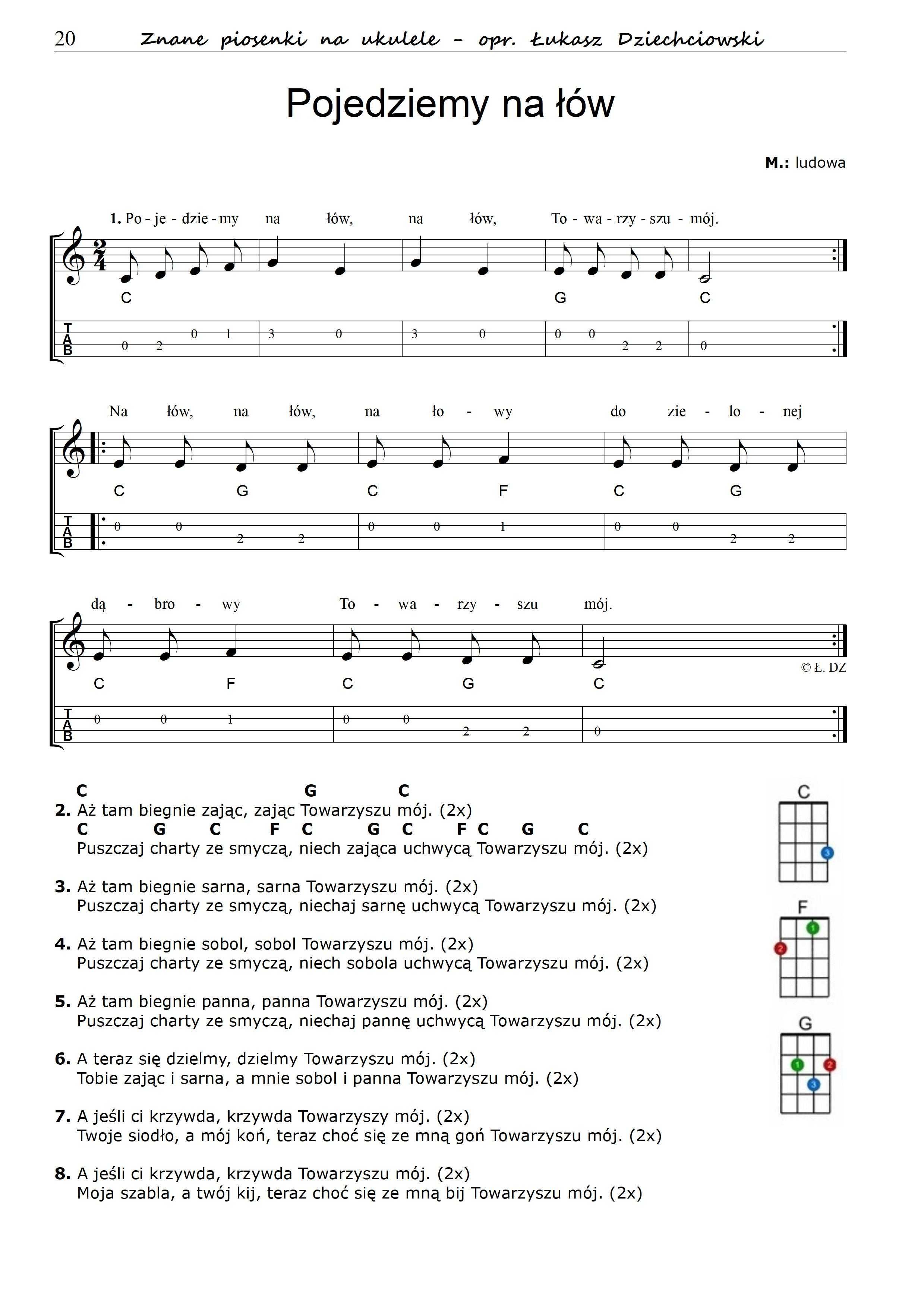 Piosenki na ukulele - nuty 31 piosenek, tabulatura, słowa, mp3, nowe