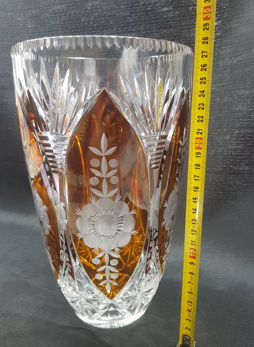 Wazon kryształowy kolorowy szlifowany Vintage PRL