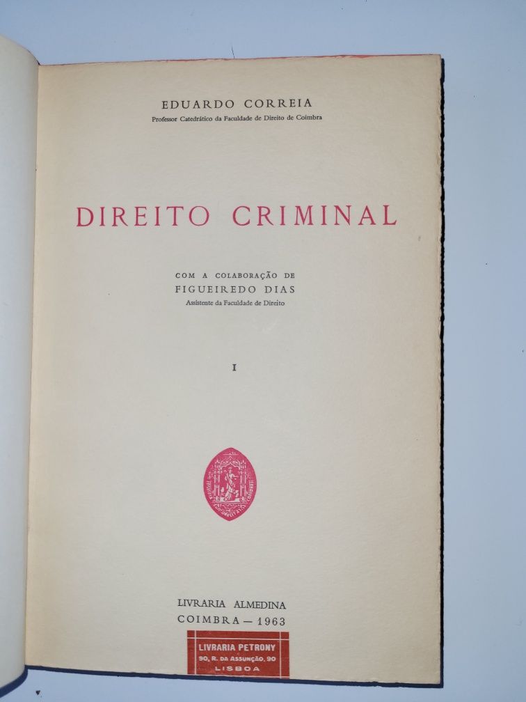 Direito Criminal, do Professor Eduardo Correia, 1963