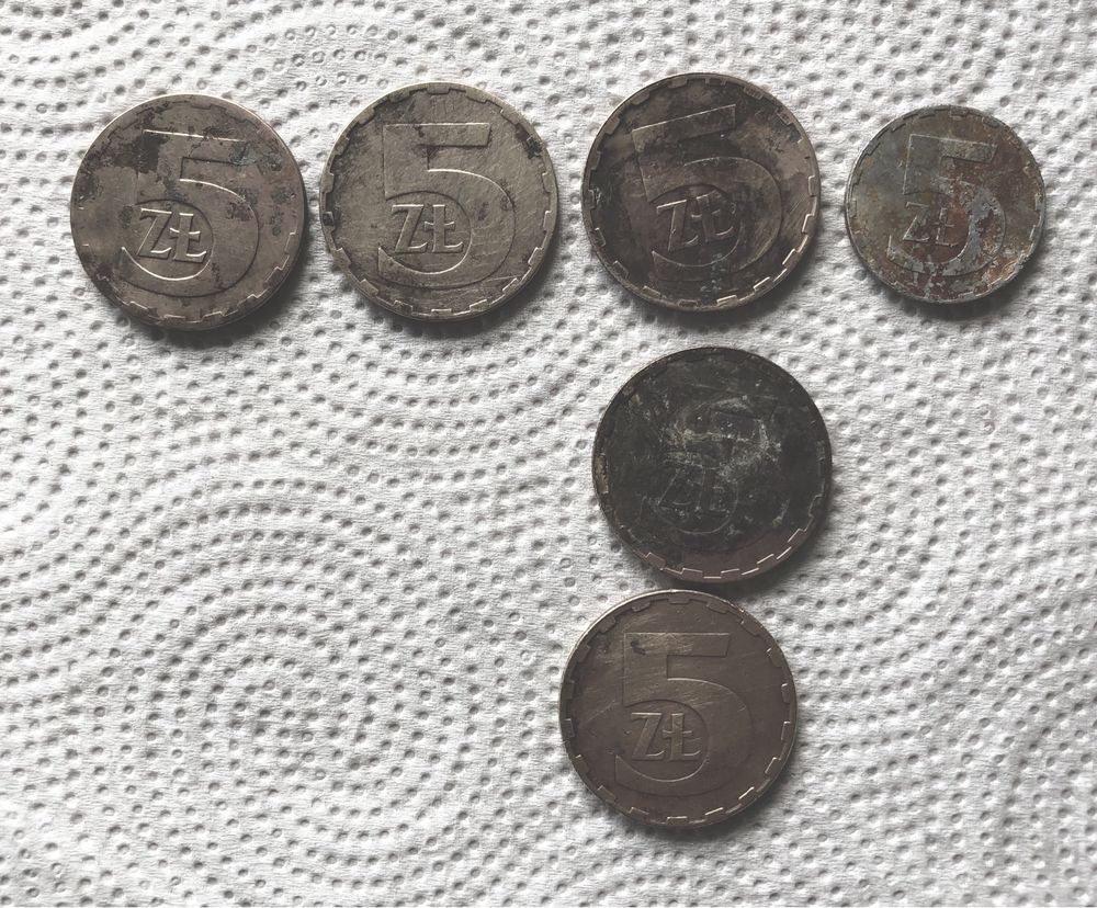 Monety 5 zł z lat 75,85,87,90