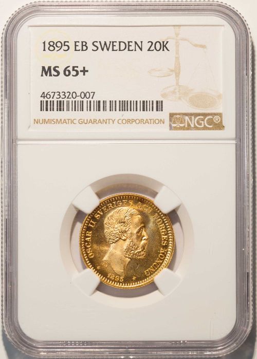 20 крон 1895 ЕВ Швеция в слабе NGC MC 65+