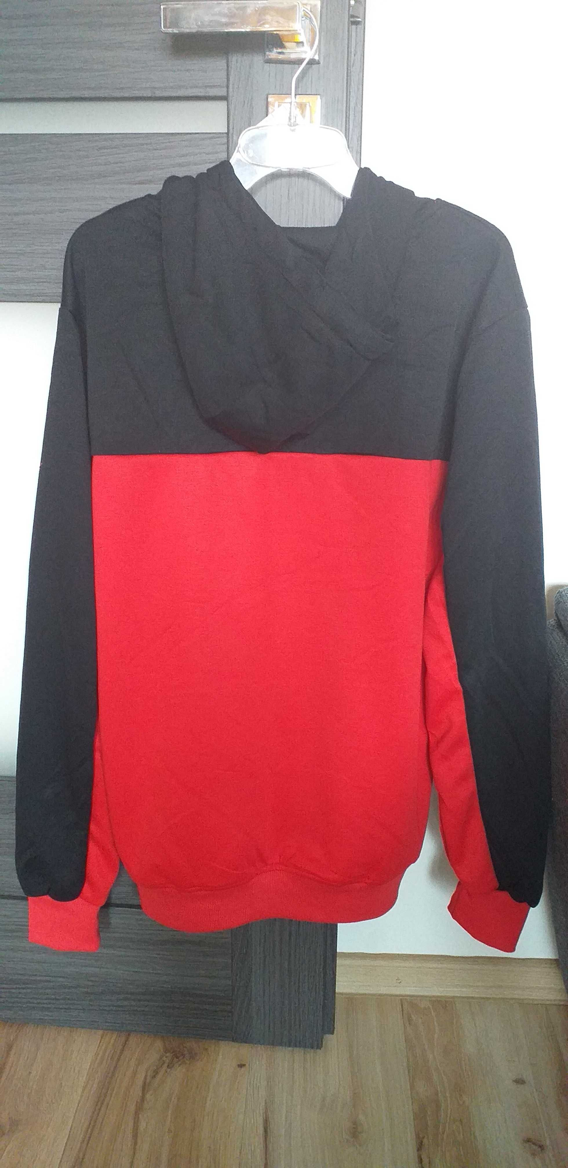 Bluza męska czarno-czerwona z kapturem, NOWA