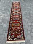 Unikatowy Geometryczny Irański Chodnik Ręcznie Tkany Wełniany 393x80