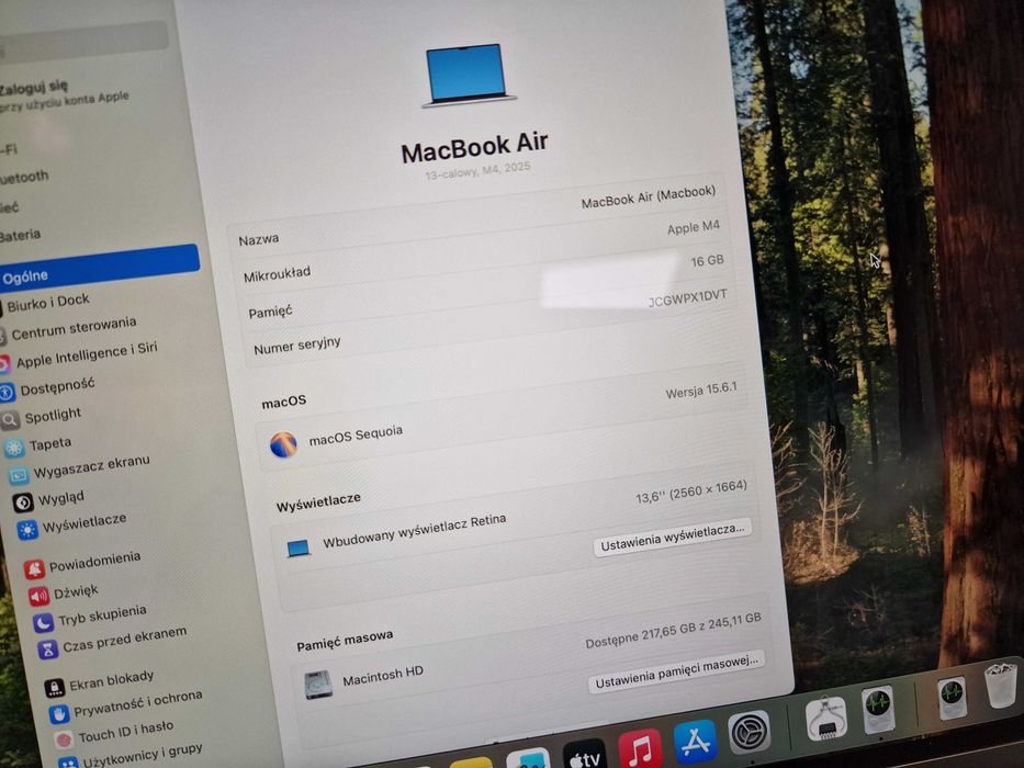 Macbook Air 13 2025/ M4/ 16GB/ 256GB/ Silver/ Grade A/ 17 cykli z iSpo