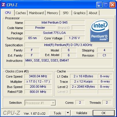 Двухядерный Intel Pentium D945 3,4 Ghz s775