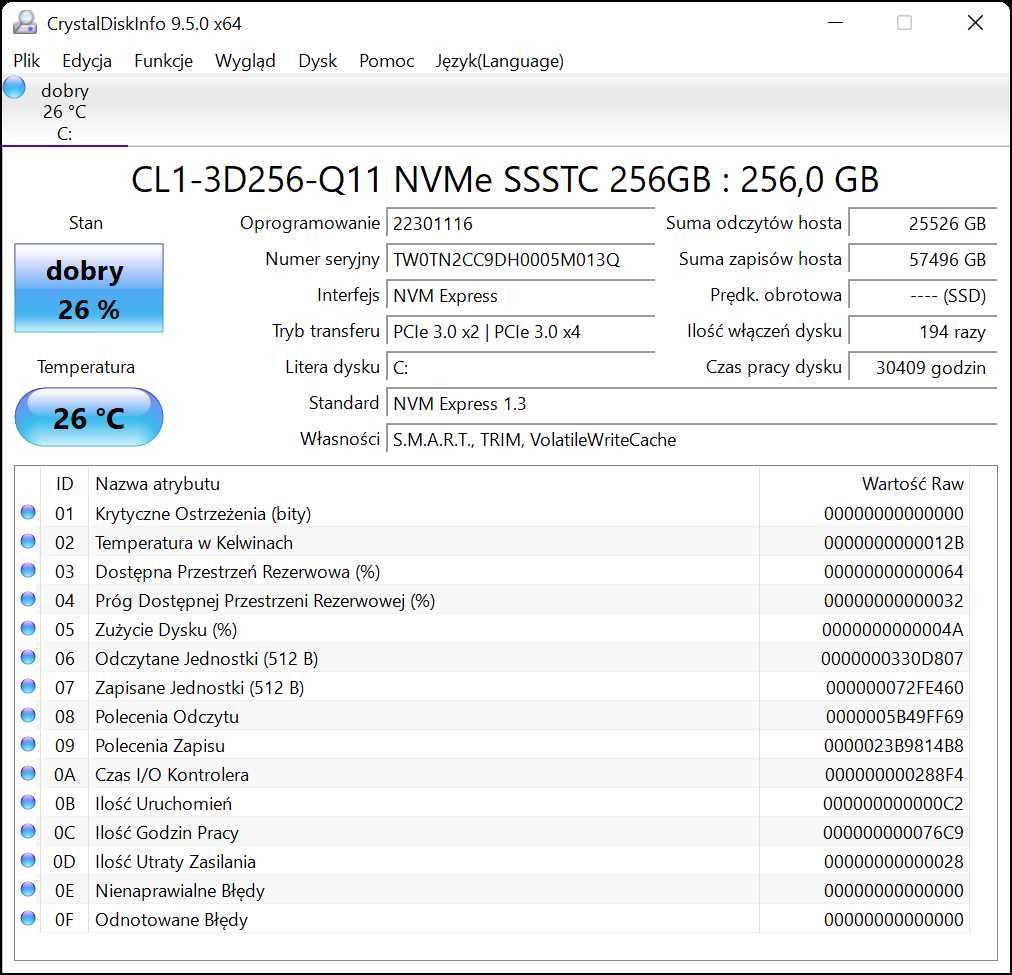 Dysk SSSTC SSD 256GB NVMe M.2 2230 CL1-3D256-Q11