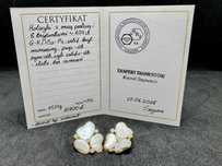 Złote kolczyki z masą perłową i 8 brylantami z wyceną, 14ct, 11,24g