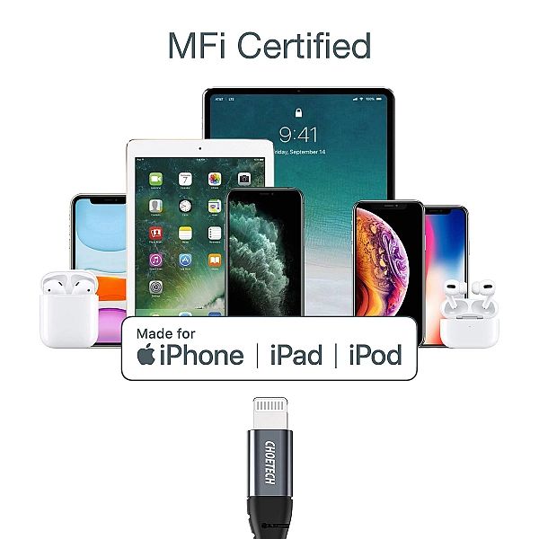 Kabel Choetech IP0039 USB-C / Lightning MFi 480Mb/s 3A 1.2m - czarny