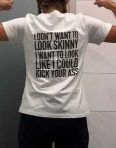 gym shirt koszulka 36 biała workout napis plecach