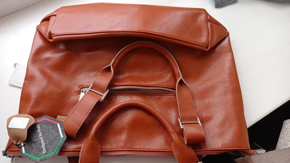 Сумка женская объемная коричневая/рыжая кожа