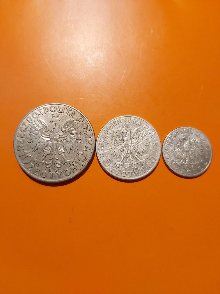 Zestaw II Rp, Jadwiga 10, 5, 2 Złote 1932, 1933, 1934. Srebro