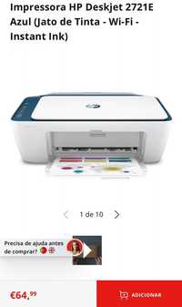 Impressora HP Desket 2721E Azul (Jato de tinta- Wifi- Instant Ink)