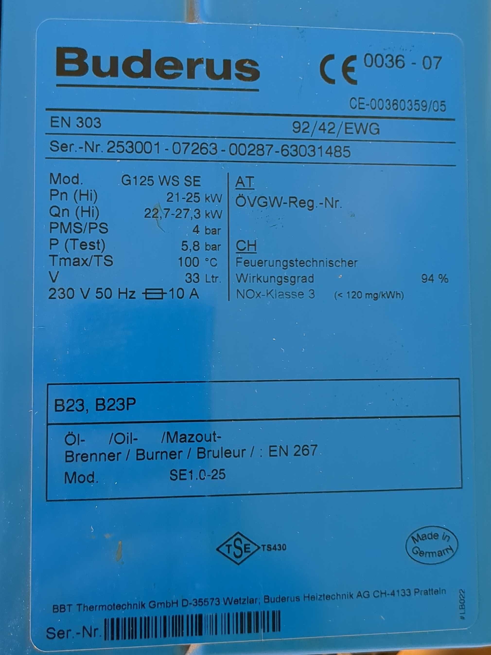 Piec kocioł olejowy Buderus Logano G125 WS SE 21-25 kW olej opałowy