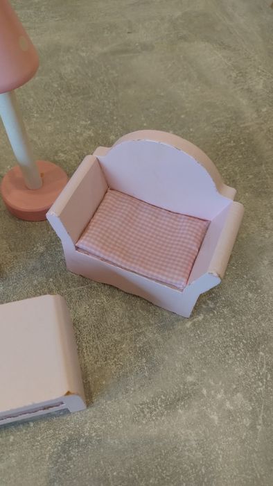 Mebelki dla lalek, fotel sofa stolik kawowy, lampa