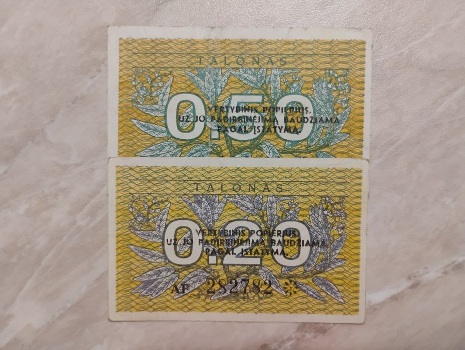 Banknoty Litwa - 0,2 i 0,5 talonas z 1991 r.