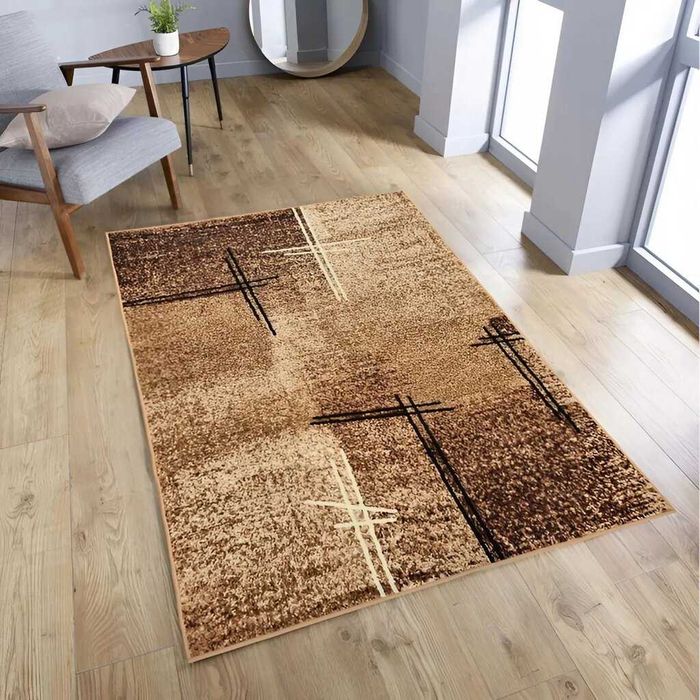 Dywan 200X300cm brązowy do salonu vintage beżowy BCF obszyty