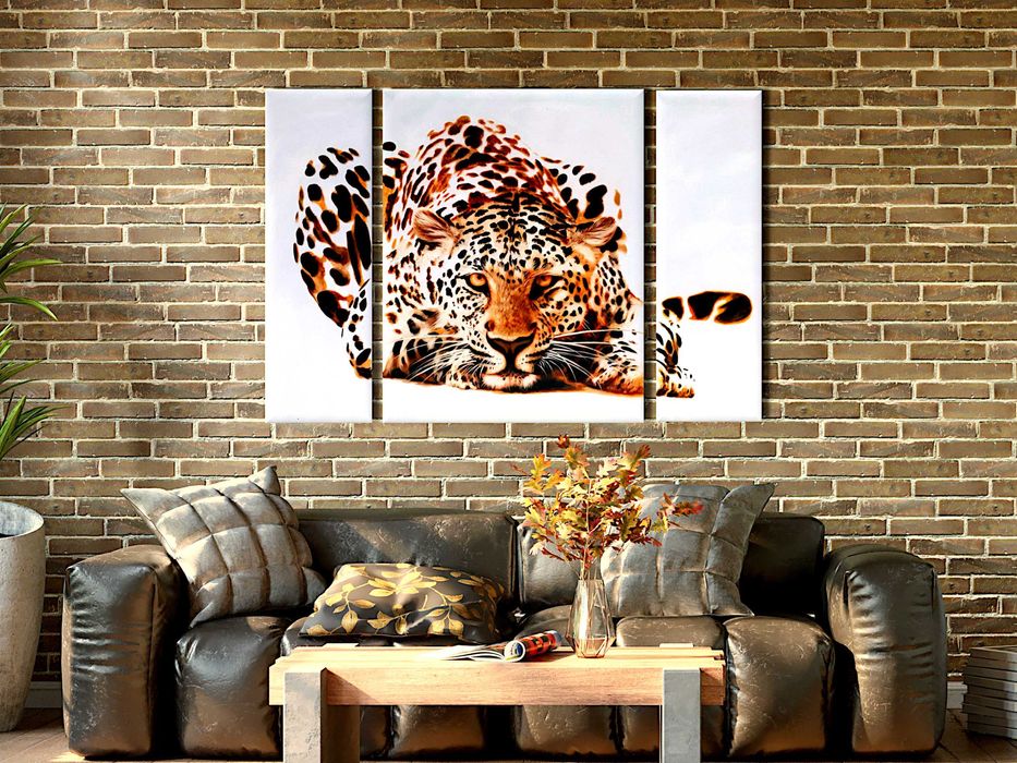 Conjunto Leopardo de três painéis de pintura original em canvas