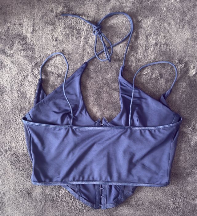 Granatowy crop top gorset wiązany na krzyz na szyji na haftki M mise B