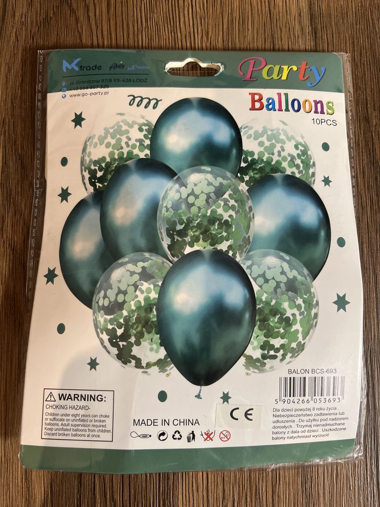 Zestaw balonów zielonych z konfetti 10 sztuk-urodziny