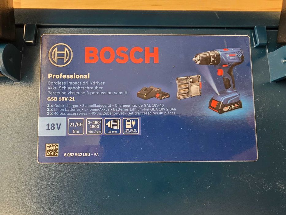 Wiertarko-wkrętarka udarowa Bosch Profesjonal GSB 18V zestaw