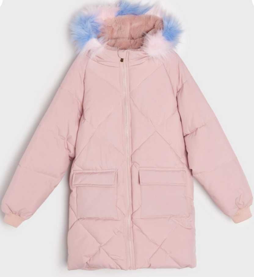 Nowy płaszcz damski różowy pudrowy zimowy pikowany puchowy kurtka