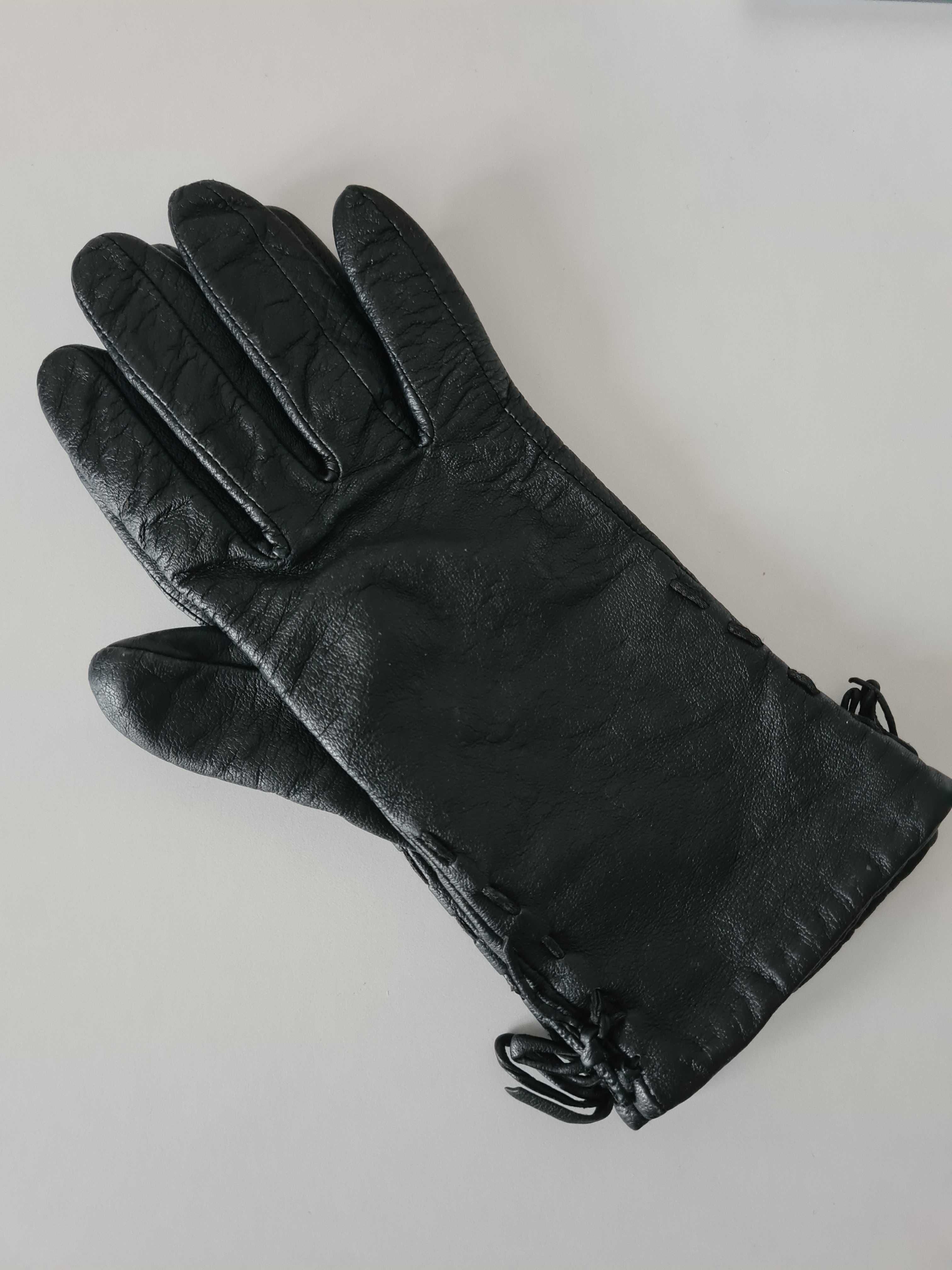 Skórzane damskie zimowe rękawiczki z podszewką rozmiar S / M