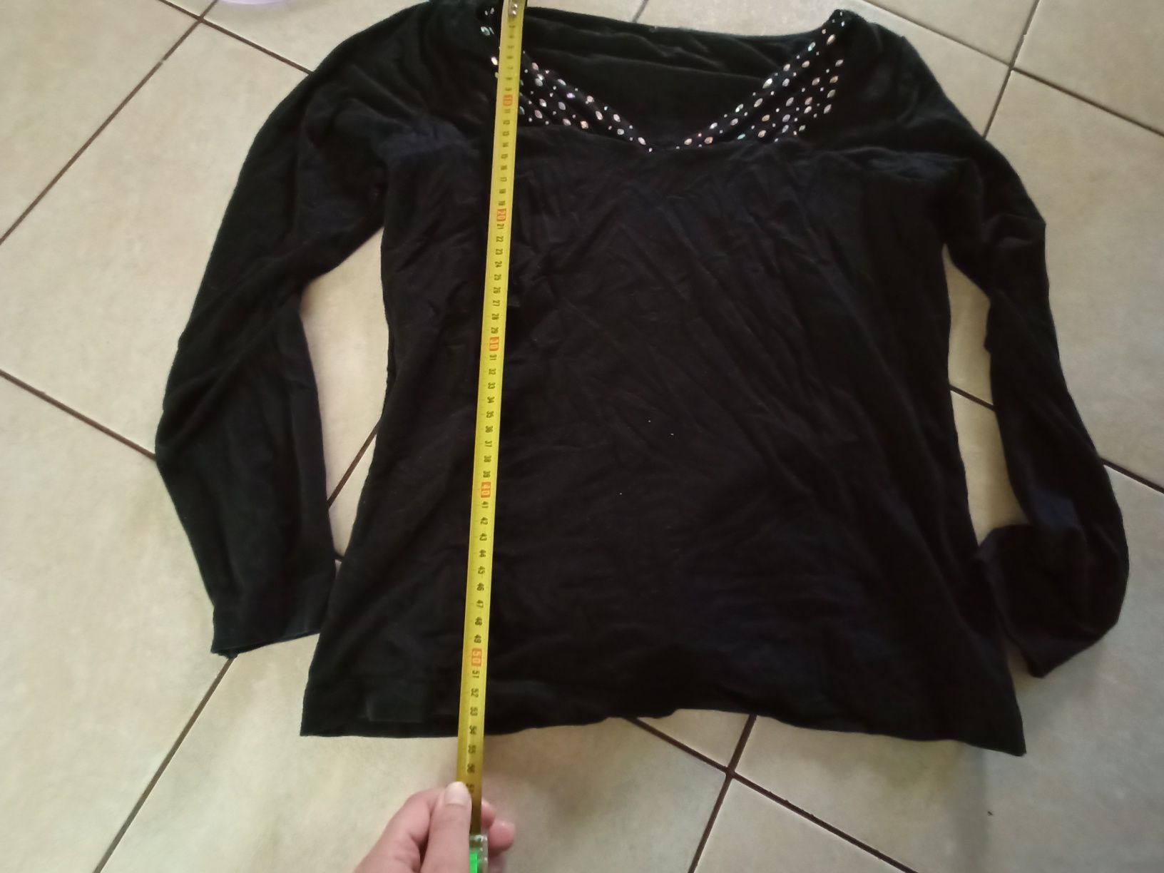 Czarna bluzka z długim rękawem cyrkonie 42 XL