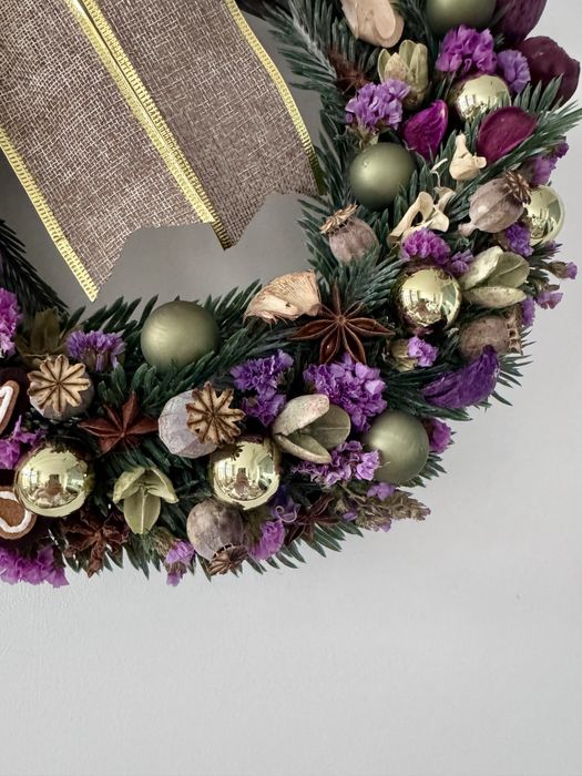 Wianek świąteczny renifer fioletowo-zielony