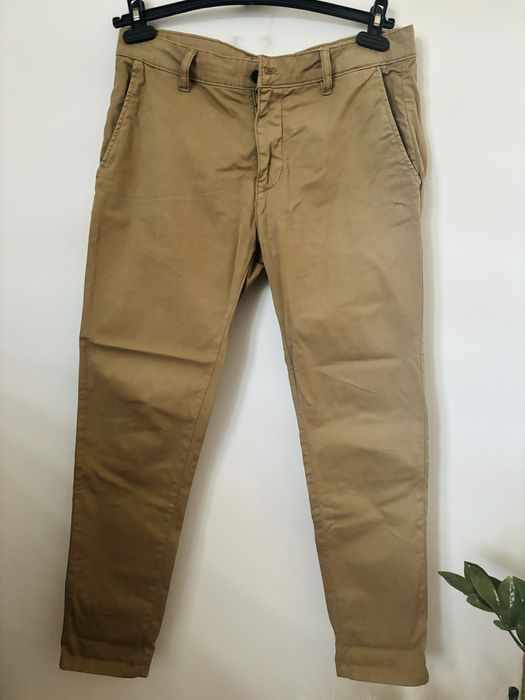 Spodnie męskie prosta nogawka Zara 42 jasne musztardowe beżowe bawełna