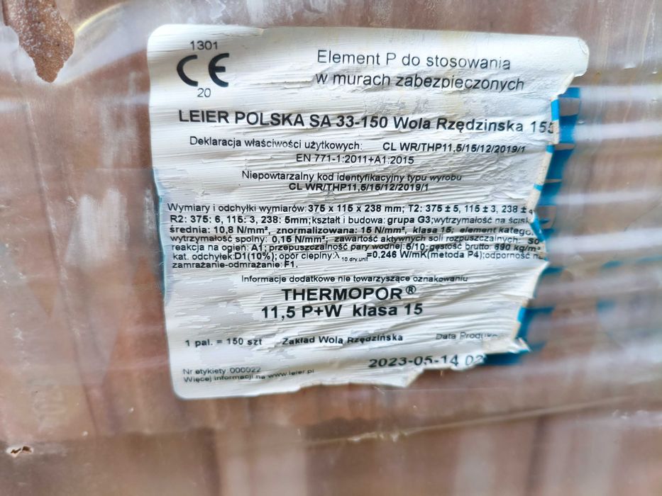 Leier pustak thermopor 11,5 P+W 2 palety