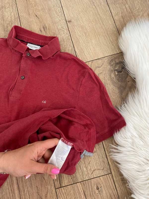 bordowa polówka polo ck calvin klein koszulka bluzka logowana basic