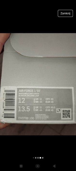 Oryginalne Sneakersy skórzane męskie Nike Air Force 1 '07 46