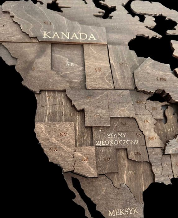 Nowa Drewniana Mapa Świata-Palisander - ciemny brąz 210x126, prezent