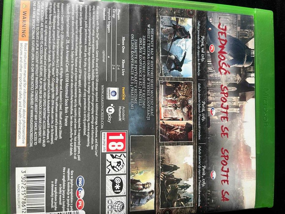 Gra  Xbox One ASSASSINS CREED UNITY  pudełkowa