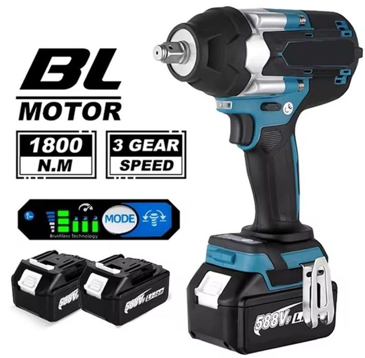 Klucz udarowy 1800Nm, bateria w systemie makity