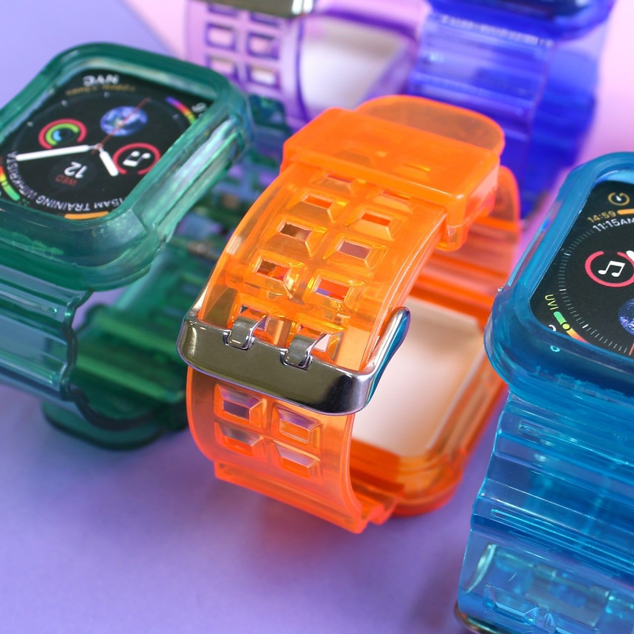 Ремешок бампер Neon Toxic на Apple Watch 44 прозрачный яркий кейс