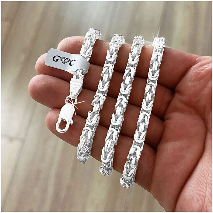 Gruby Srebrny Łańcuch, Łańcuszek Męski Splot Królewski 55cm/5mm Próba