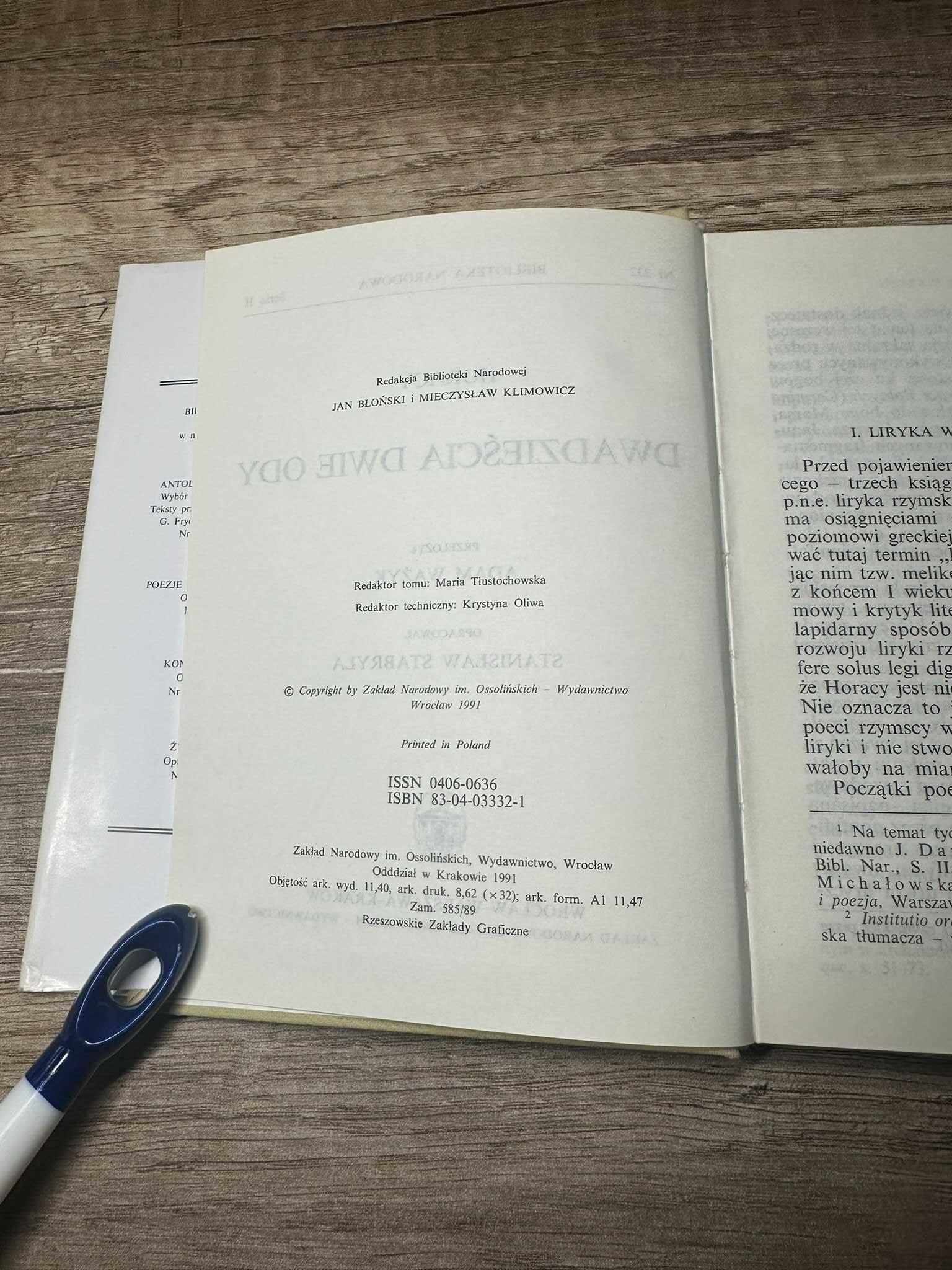Książka "Horacy Dwadzieścia dwie ody" BIBLIOTEKA NARODOWA wyd.1991