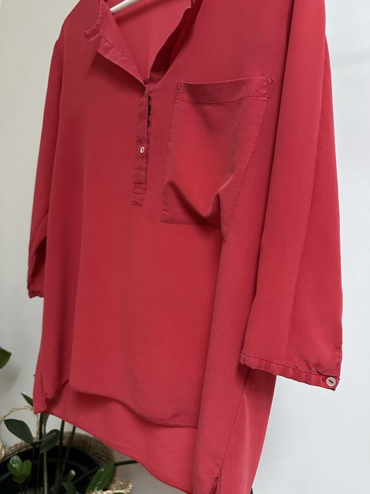 Czerwona Damska Bluzka Koszula Prześwitująca Casual Rozmiar S/M 36/38