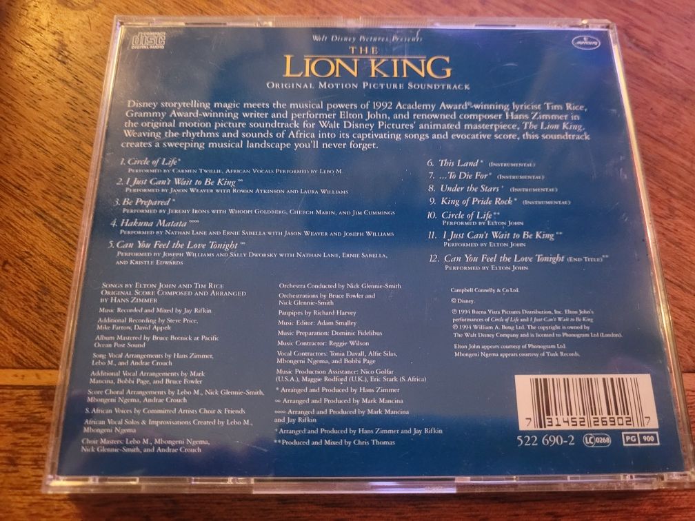 CD Król Lew (Soundtrack) 1994 Disney