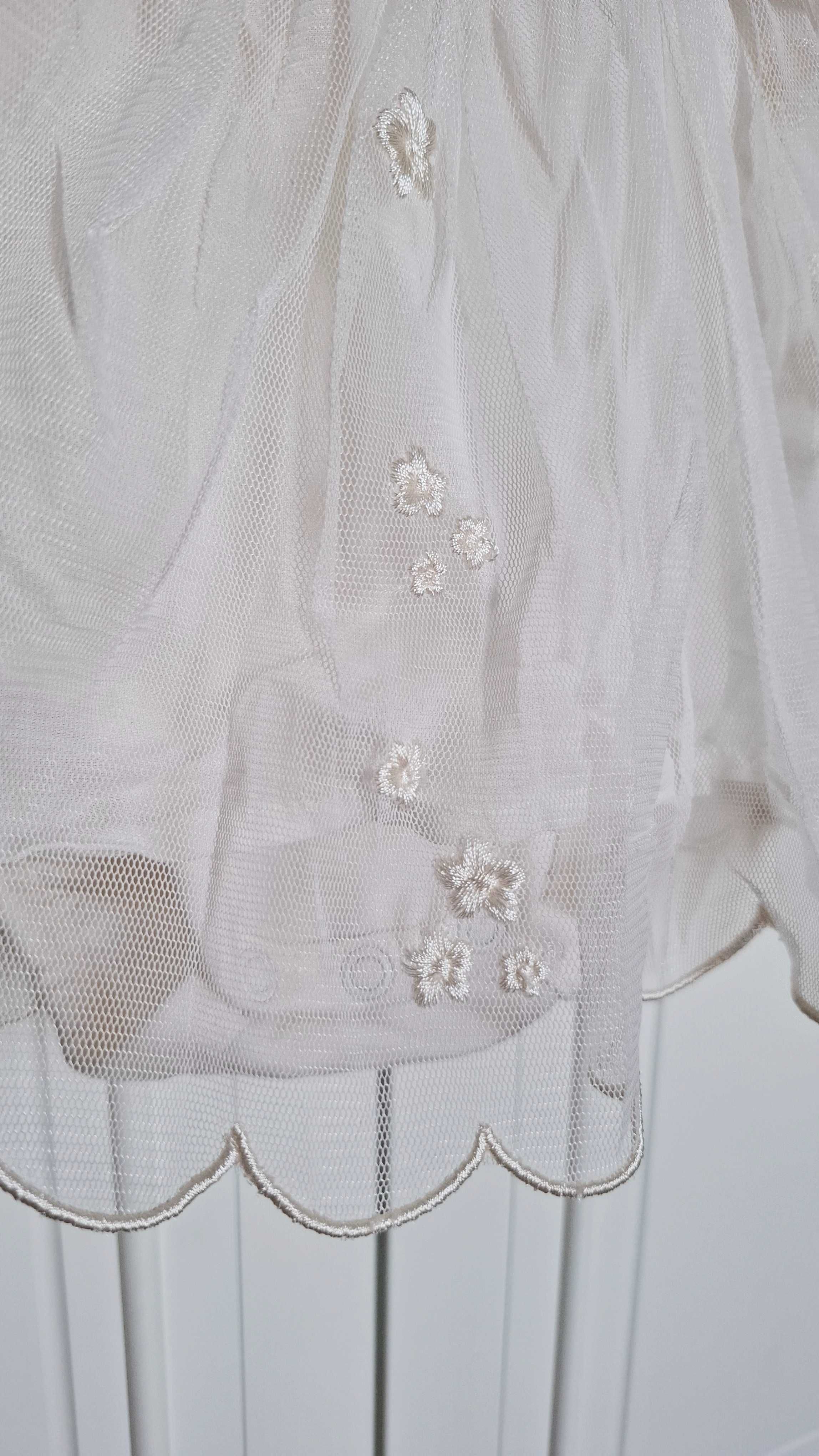 Sukienka chrzest chrzciny ecru krem 56 H&M koronka haft krótki rękaw
