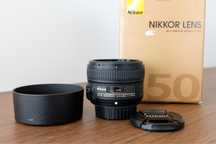 Nikon Nikkor 50mm/1.8G AF-S, jak nowy, komplet filtr Hoya Pro1Digital