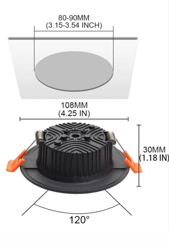 Czarna oprawa LED  wpuszczana lampa sufitowa 2 szt. 7 W 6000K