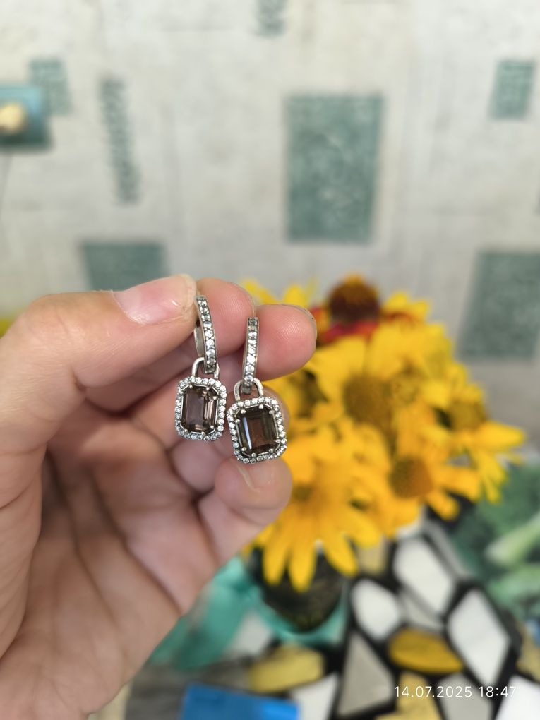 Серьги серебро 925 кольцо сапфир