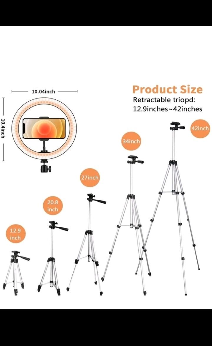 Anel de luz para selfie de 10 polegadas com tripé de 1M