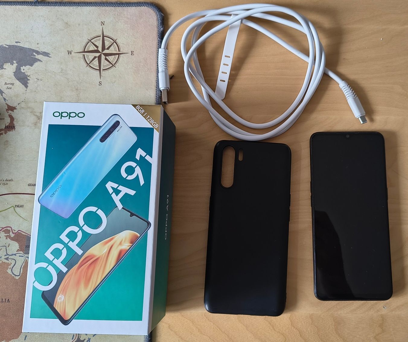 Smartfon Oppo A91 + etui, kabel usb-c