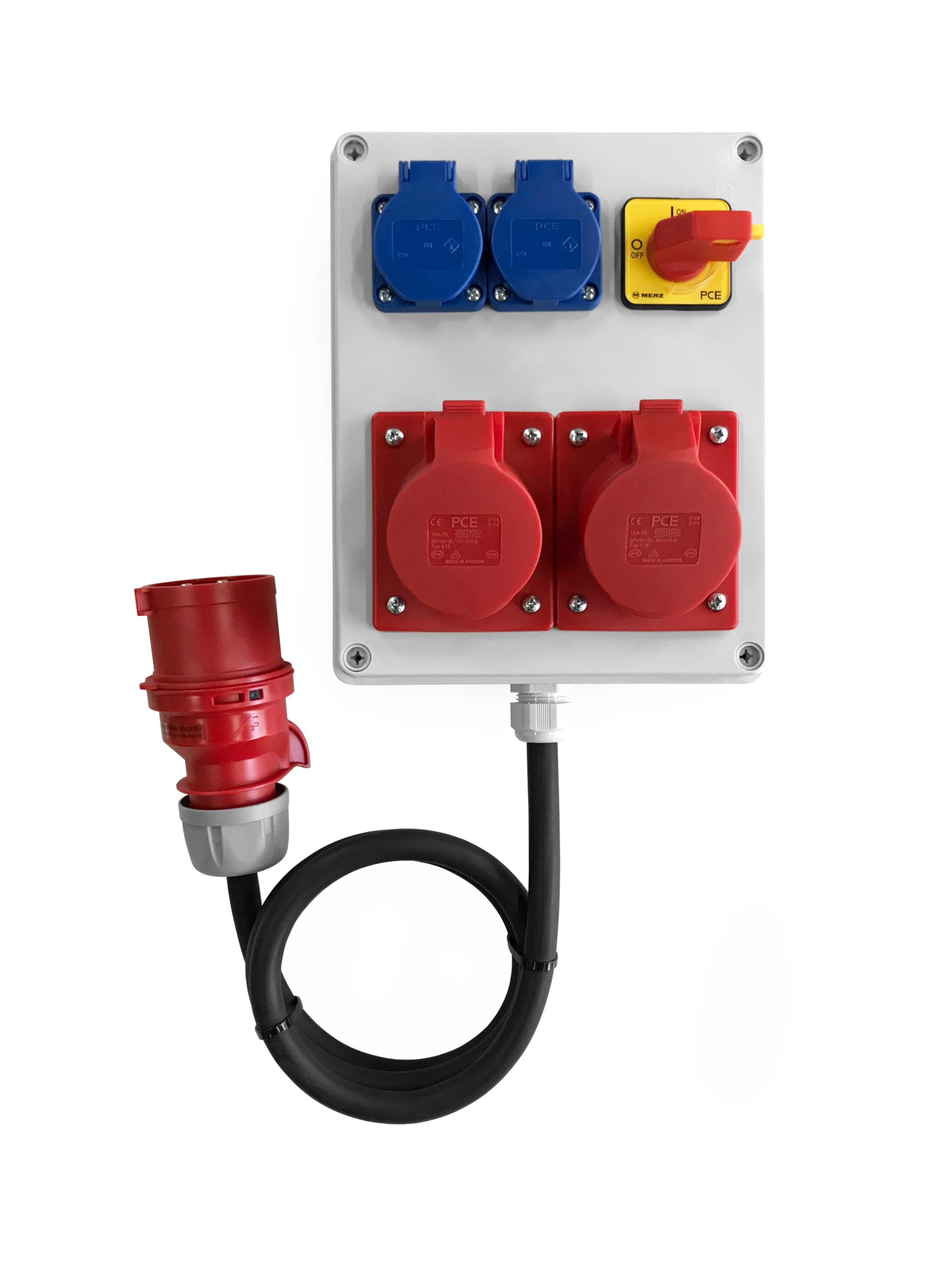 Skrzynka elektryczna z kablem gniazda 2x16A 230V | 2x16A 5P 400V + 0-1