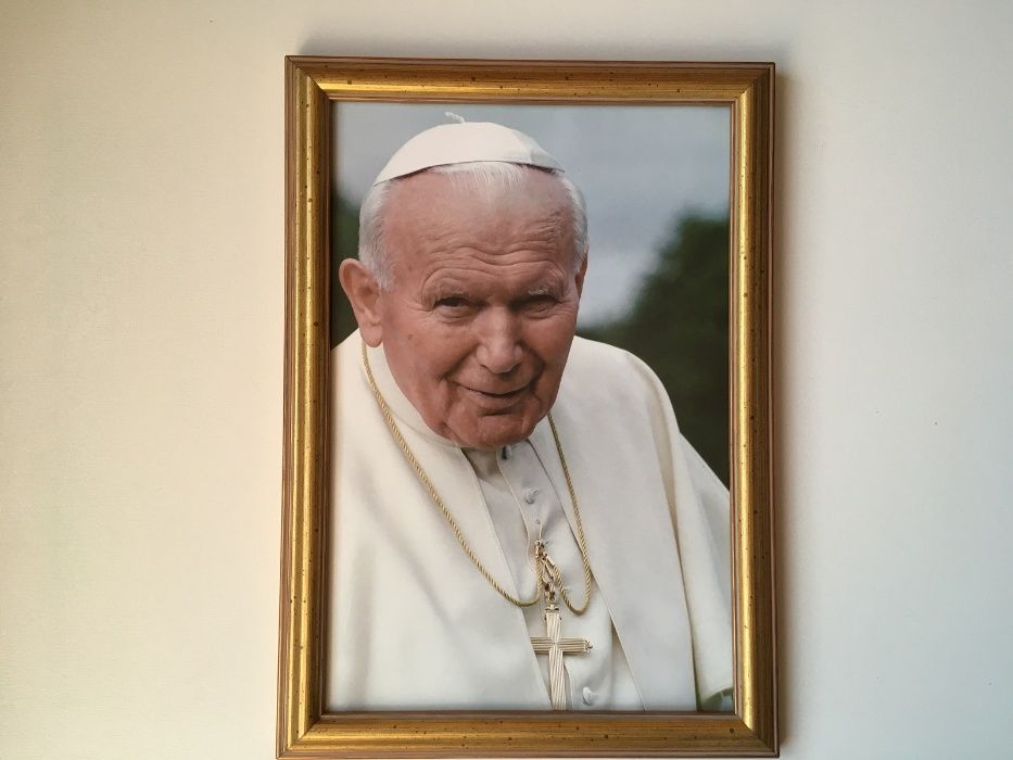 Jan Paweł II zdjęcie w ramie drewnianej złota i brązowa dwie sztuki